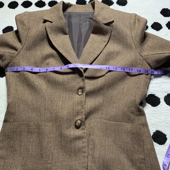 Vintage 60s 70s Tweed Wool Blend Blazer Midi Skirt 2 Piece Mod Retro Set - Picture 10 of 16